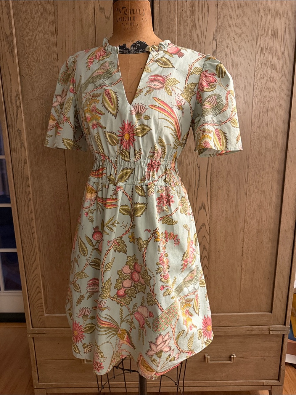 Spartina 449 Women's Mint Floral V-Neck Elastic Waist Short Sleeve Dress